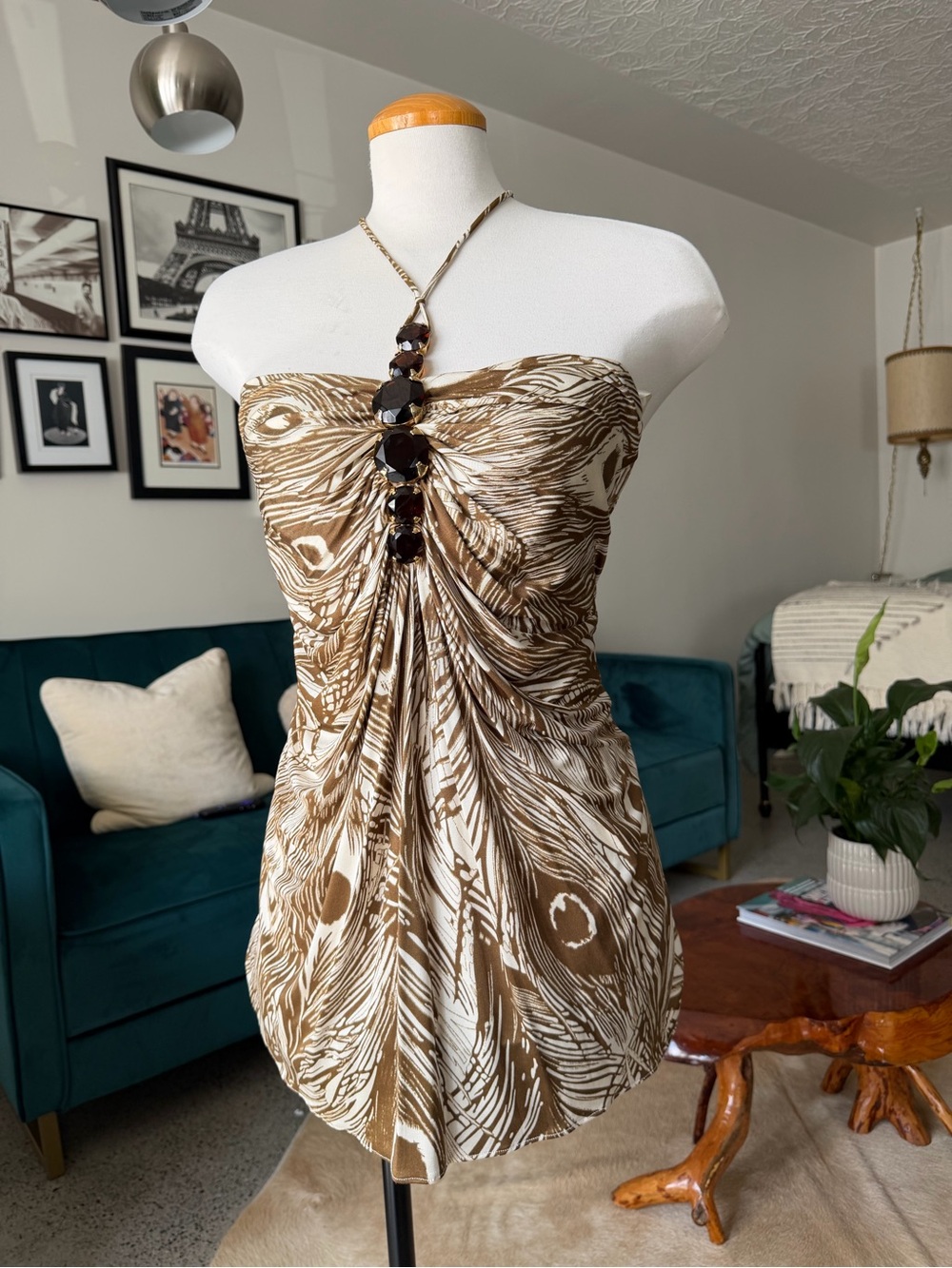 Strapless Brown & Cream Ruched y2k Top